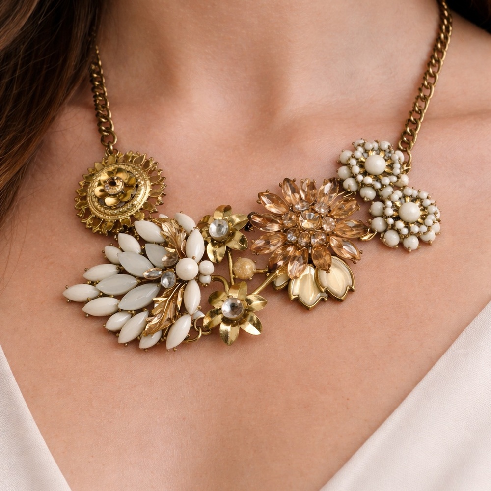 Gold-Tone Floral Statement Necklace